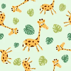 Tapeten Seamless pattern with giraffe. Vector kids cartoon animals . Illustration for textile and texture design © eosboy