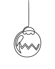 Christmas ball Continuous one line drawing, Vector minimalist linear illustration made of thin single line, New Year and Merry Christmas decoration