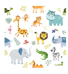 Isolated vector seamless pattern of african animals. Illustration for textile and texture design
