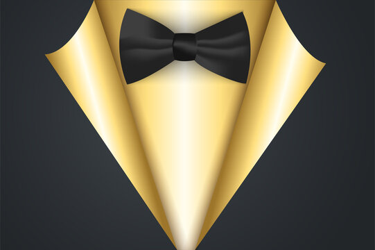 Gold Banner In Paper Curl Style With Bow Tie. Black Friday Golden Sale Banner.