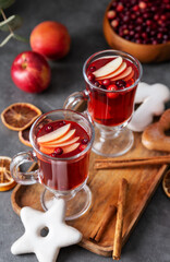 Hot cranberries juice with apple and spices