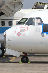 Fototapeta na wymiar short-haul regional airliner at maintenance service