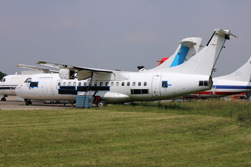 short-haul regional airliner at maintenance service