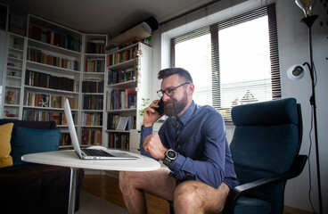 businessman working from home in underwear