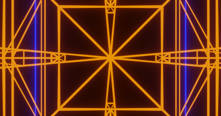 Render with orange blue geometric neon background