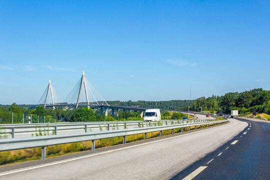 Traffic in summer on Uddevallabron Bridge in Uddevalla, Sweden.