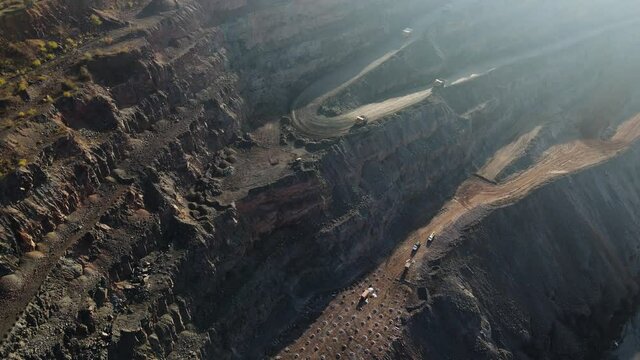 Iron ore open pit iron ore mining aerial video footage 4K.