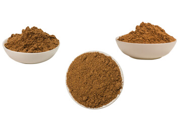 Mix spices in a bowl isolated on white.