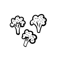 Cartoon broccoli set. Outline broccoli isolated on white background. Hand-drawn fresh vegetables. The symbol of healthy, wholesome food, eco nutrition, gardening, vegetarian menu. Vector illustration