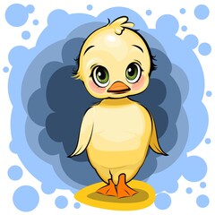 duckling girl. Funny chick. Cute and funny baby bird. The isolated object on a white background. Illustration. Cartoon style. Vector