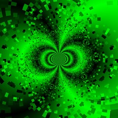 neon green geometric symmetric patterns on black background 