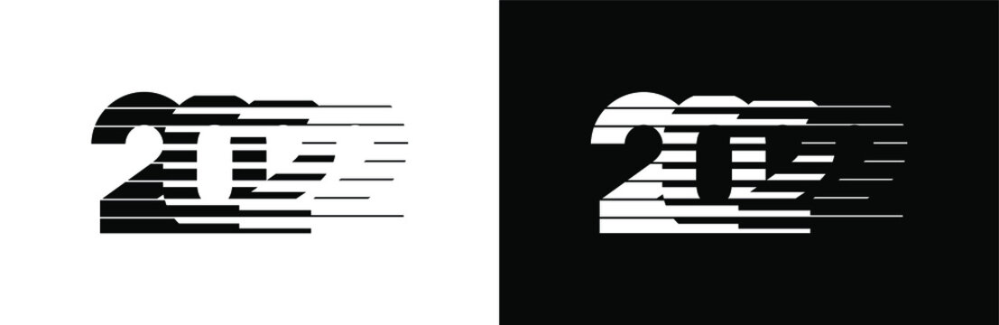 Calendar 2022, 2022 new year illustration with striped ornament on black background