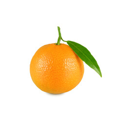 Ripe tangerine clementine with fresh green leaf isolated on white background	