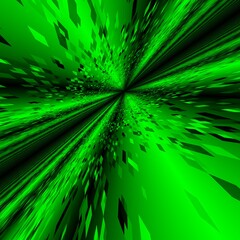 Obraz premium linear stripes in shaders of neon green geometric patterns on black background towards vanishing point