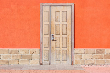 Wooden doors of the old historical building.