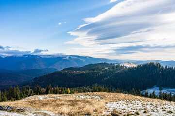Romanian Carpathian mountain landscape in winter