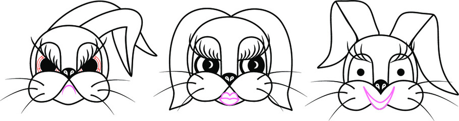 Drawing contour bunny beauty, dissatisfied, beautiful and joyful