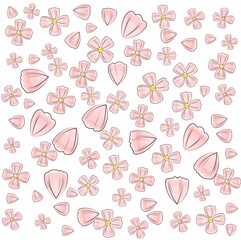 Abstract background with simple flowers. Cartoon flat style. Illustration. Vector