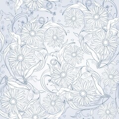 Seamless blue floral  background