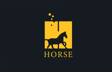 H yellow horse alphabet letter logo icon with stallion shape inside. Creative design for company and business