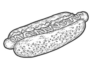 Hot dog engraving vector illustration. Sketch scratch board imitation.
