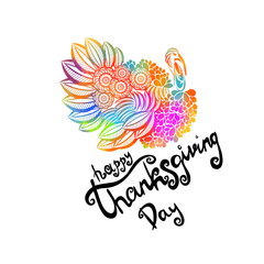 Happy Thanksgiving. Multi-colored turkey. Vector illustration