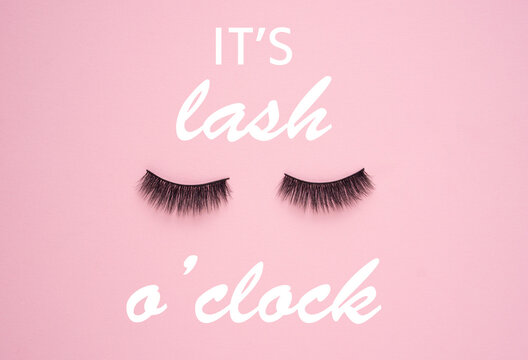 Creative Concept Beauty Photo Of Lashes Extensions Brush On Pink Background.