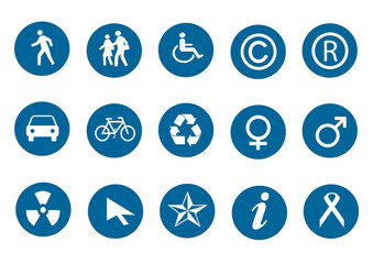 Web icon set in blue circle button, various icon set