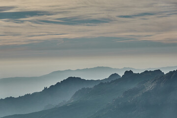 Panoramic views of the Sierra de Guadarrama National Park from the Cuerda Larga path. Madrid's community. Spain