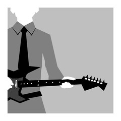 man in uniform with a guitar. Black and white vector