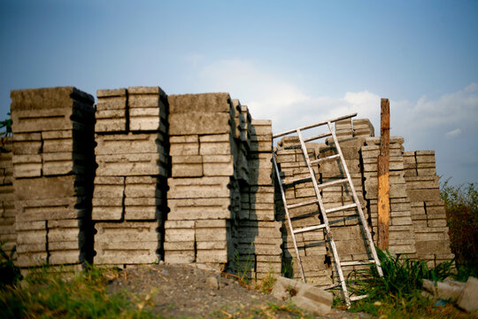 stack of cement brick in industry site