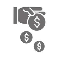 hands with falling coins money shopping commerce in silhouette style icon
