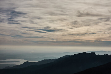 Panoramic views of the Sierra de Guadarrama National Park from the Cuerda Larga path. Madrid's community. Spain
