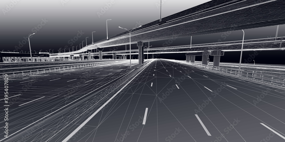Poster the bim model of transportation infrastructure object in wireframe view