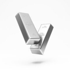 Floating of Silver Bars on white background. 3d Rendering - 395408629