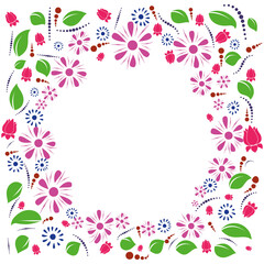 Obraz na płótnie Canvas floral frame in the form of leaves, flowers and butterflies in bright colors for creativity