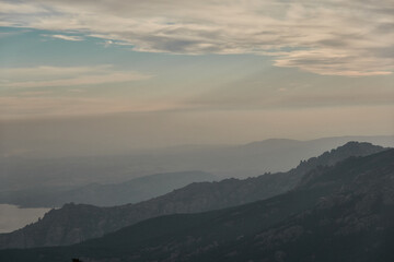 Panoramic views of the Sierra de Guadarrama National Park from the Cuerda Larga path. Madrid's community. Spain