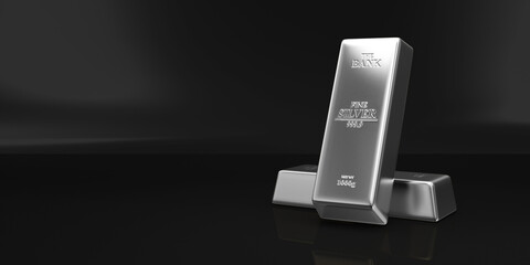 Group of Silver Bars on black background
