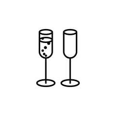 Two champagne glasses vector icon in minimalist style. Cute glasses with sparkling wine isolated on white background