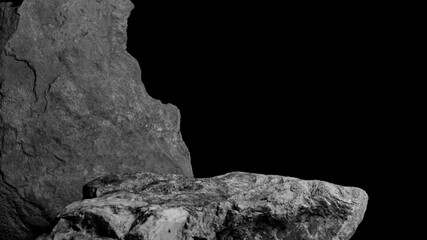 A Rock Mineral Product Display Shelf, Showing a Rough Texture to the Corner Platform with a Stone Background.