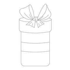 Cylindrical tall gift box with ribbons bow. Line art, simple vector illustration.