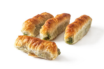 Fried sticks with Golden crust stuffed with spinach and cheese on white