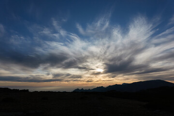 Sunset over La Pedriza from La Najarra in the Sierra de Guadarrama National Park. Madrid's community. Spain