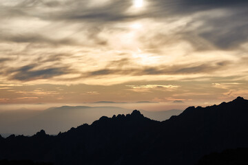 Sunset over La Pedriza from La Najarra in the Sierra de Guadarrama National Park. Madrid's community. Spain