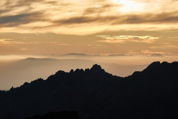 Sunset over La Pedriza from La Najarra in the Sierra de Guadarrama National Park. Madrid's community. Spain