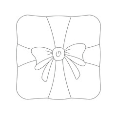 Gift box with a bow, top view. simple vector illustration, linear art