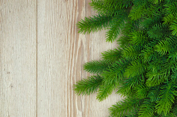 Fototapeta na wymiar Fir branches. Christmas or new year decorations background, tree branches. Flat lay.Top view, copy space.