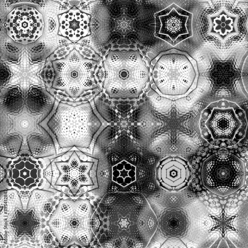 Aufkleber monochrome hexagonal mosaic futuristic designs and patterns on a black and white background snowflak