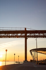 Suspension Bridge over the Tejo river with sunset