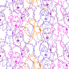 Obraz na płótnie Canvas Afro American beautiful women seamless pattern in one line drawing style 